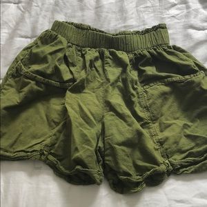 High Waisted Paper Bag Shorts in Olive Green